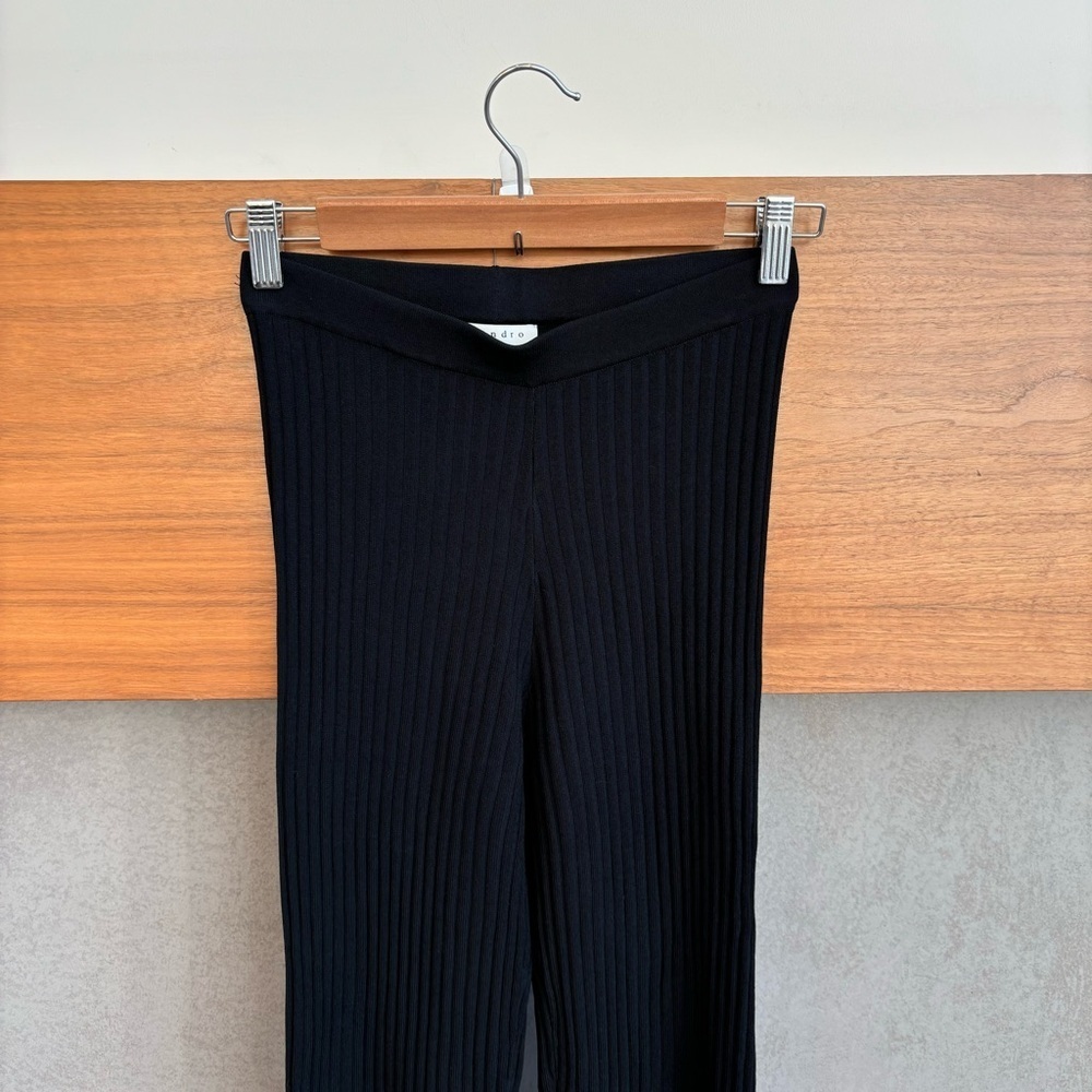 NWOT Sandro Noe Flare Rib-knit Flare Pants In Black, Size 36/ US 4 - Picture 6 of 14